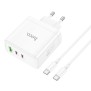 Incarcator pentru Priza GaN, Fast Charging, USB, 2x Type-C, 65W + Cablu Type-C - Hoco Glory (N30) - White