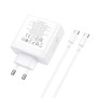 Incarcator pentru Priza GaN, Fast Charging, USB, 2x Type-C, 65W + Cablu Type-C - Hoco Glory (N30) - White