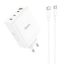 Incarcator pentru Priza USB, 3x Type-C, Fast Charging, 100W + Cablu Type-C - Hoco Leader (N31) - White