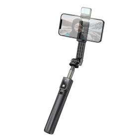 Selfie Stick cu Interfata Surub 1/4 cu Telecomanda si Lumini LED, 80cm - Black