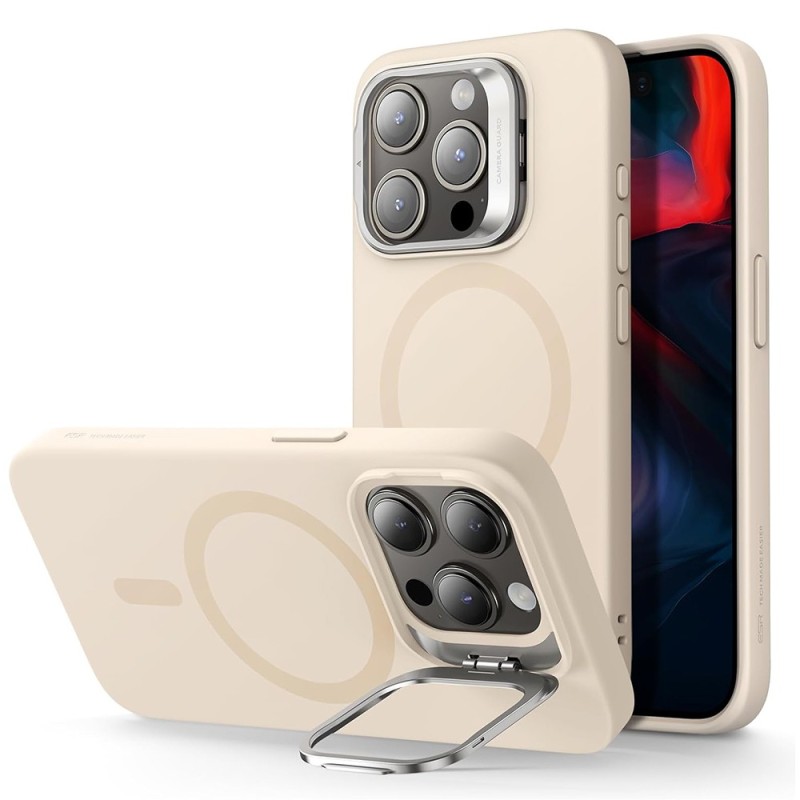 Husa pentru iPhone 15 Pro - ESR Cloud Soft HaloLock Kickstand - Light Tan