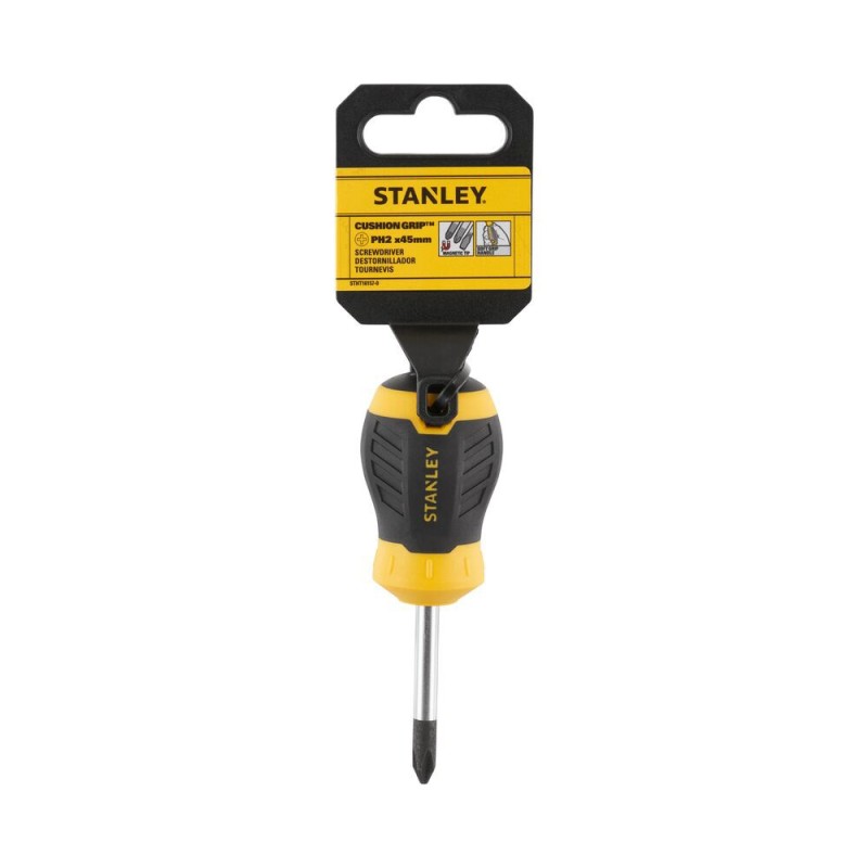 Stanley STHT16157-0, surubelnita Stubby scurta Cushion Grip cu varful cruce PH2 si lungimea tijei de 45mm, PH2x45