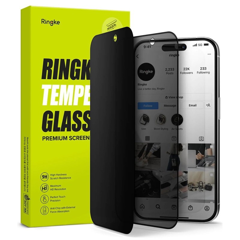 Folie pentru iPhone 15 Pro - Ringke Cover Display Tempered Glass - Privacy