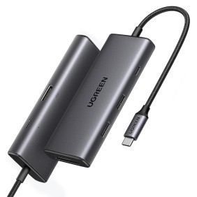 Hub USB-C la 2x Type-C, 2x USB, HDMI, TF, SD Card, 10Gbps, 4K, 100W - Ugreen (15531) - Black