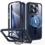 Husa pentru iPhone 15 Pro Max + Folie - ESR Armor Tough Kickstand HaloLock - Clear Dark Blue