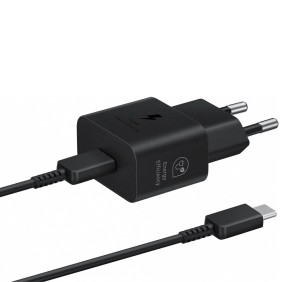 Samsung - Original Wall Charger T2510 (EP-T2510XBEGEU) - Type-C 25W, Quick Charger with Cable USB-C - Black (Blister Packing)