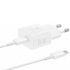 Samsung - Original Wall Charger T2510 (EP-T2510XWEGEU) - Type-C 25W, Quick Charger with Cable USB-C - White (Blister Packing)