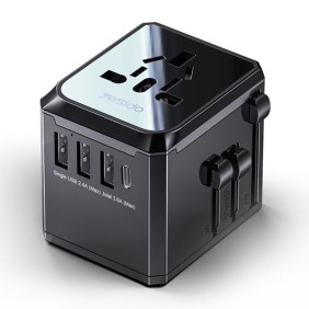 Incarcator priza pentru calatorie 3x USB, Type-C, EU, UK, US, AUS, 3.6A - Yesido (MC10) - Black