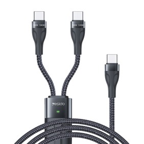 Yesido - Data Cable (CA88) - Type-C to 2 x Type-C, 100W, 480Mbps, 1.4m - Black