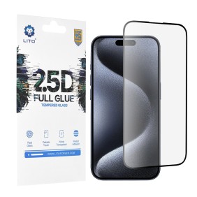 Folie pentru iPhone 15 Pro - Lito 2.5D FullGlue Glass - Black