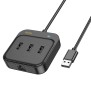 Adaptor USB la 3x USB3.0 + RJ45, 1.2m - Hoco Easy Link (HB35) - Black
