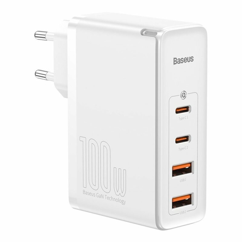 Incarcator 2x USB-C PD 100W, 2x USB-A QC3.0 + Cablu Type-C - Baseus (CCGAN2P-L02) - White