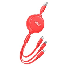 Cablu USB-A la Type-C, Lightning, Micro-USB, 2A, 1m - Hoco Double-Pull (X75) - Red