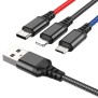 Cablu USB-A la Type-C, Lightning, Micro-USB, 2A, 1m - Hoco Super (X76) - Black/Red/Blue