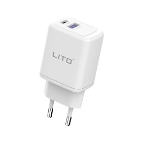 Lito - Wall Charger (LT-LC02) - Type-C PD20W, USB-A 18W, Fast Charging for iPhone, Samsung, iPad - White