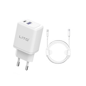 Lito - Wall Charger (LT-LC02) - Type-C PD20W, USB-A 18W, Fast Charging with Cable USB-C to Lightning, 1m - White