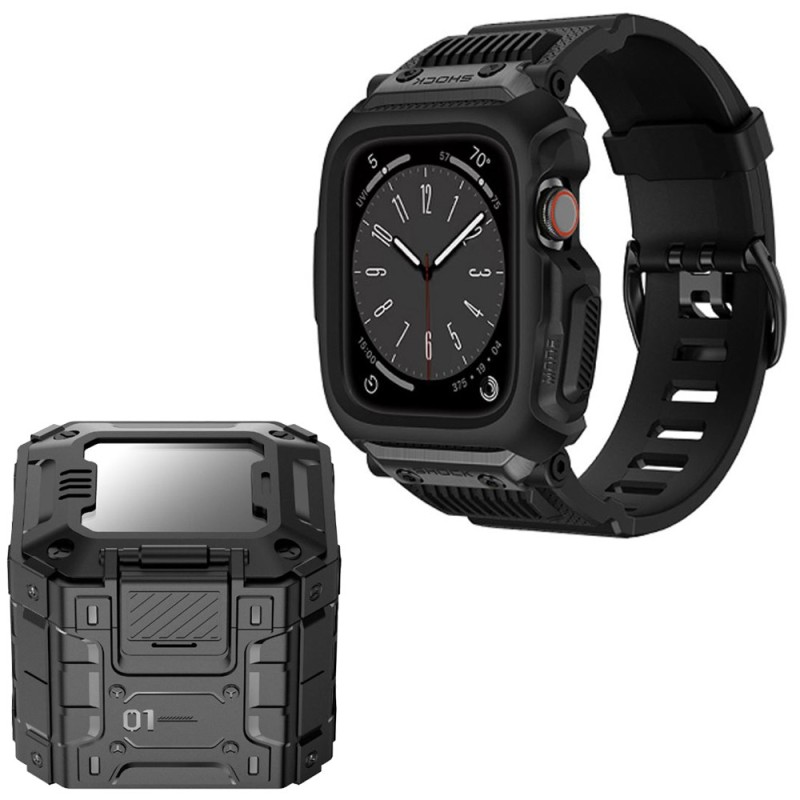 Husa pentru Apple Watch 4 / 5 / 6 / SE / SE 2 / 7 / 8 / 9 (44mm / 45mm) + Curea - Lito RuggedArmor (LS001) - Black