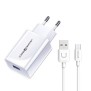 Usams - Travel Charger Kit T48 (T48OCLN01) - Wall Charger T22 USB-A QC 3.0, 18W, 3A with Type-C Cable 1.0m - White