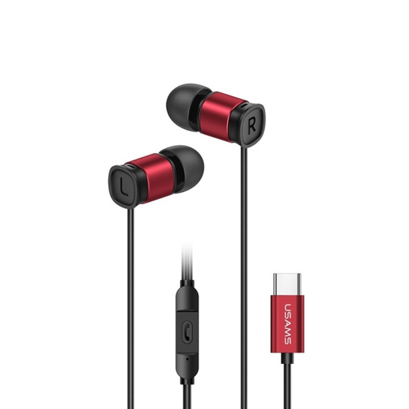 Usams - Wired Earphones EP-46 Mini (HSEP4604) - Type-C with Microphone, 1.2m - Red