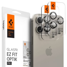 Folie Camera pentru iPhone 14 Pro  / 14 Pro Max / 15 Pro / 15 Pro Max (set 2) - Spigen Glas.tR Optik - Natural Titanium