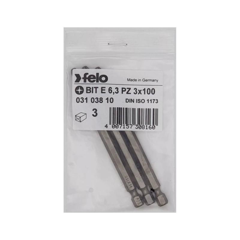 Set 3 biti Felo, seria Industrial profil Pozidrive, E6.3, PZ3, 100mm