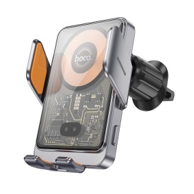 Suport cu Incarcare Wireless, 15W - Hoco Transparent Discovery Edition (HW7) - Metal Gray