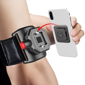 Techsuit - Sports Armband with Phone Locker (TSA1) - Velcro Mounting Strap, Quick Button Release, 3M Glue, max 6.8" - Black