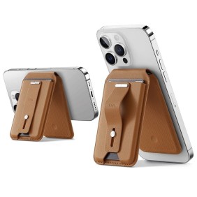 ESR - Premium Desk Holder Wallet MagSafe HaloLock (2K609) - Compatible with Apple Find My, Artificial Leather - Caramel Brown