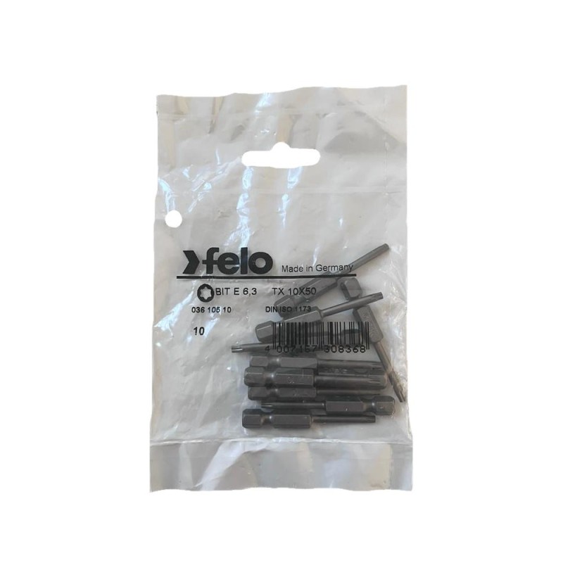 Set 10 biti Felo, seria Industrial profil Torx, E6.3, TX10, 50mm