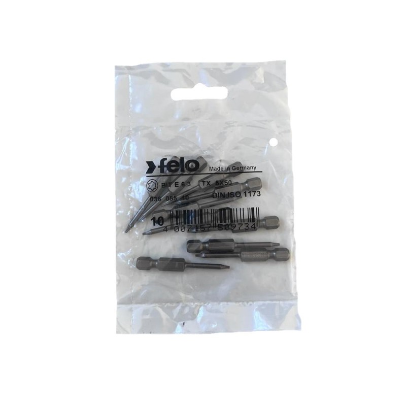 Set 10 biti Felo, seria Industrial profil Torx, E6.3, TX5, 50mm