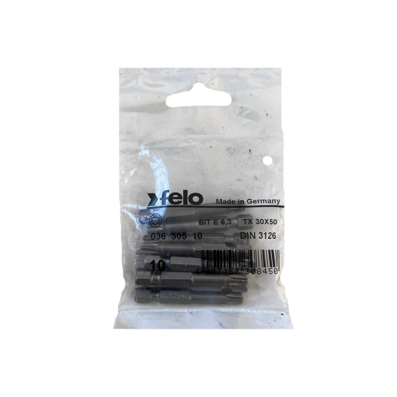 Set 10 biti Felo, seria Industrial profil Torx, E6.3, TX30, 50mm