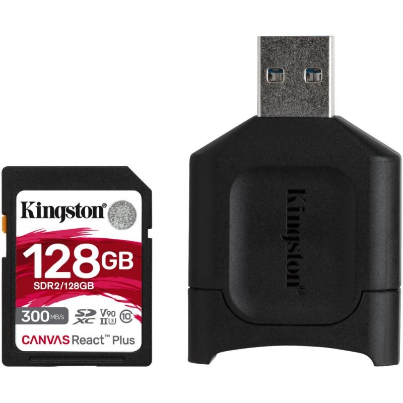 Card reader kingston react plus + sd reader 128gb capacity: 128gb class 10 uhs-ii u3