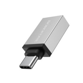 Borofone bv3 / adaptor otg  incarcare si transfer usb to type-c aluminiu argintiu