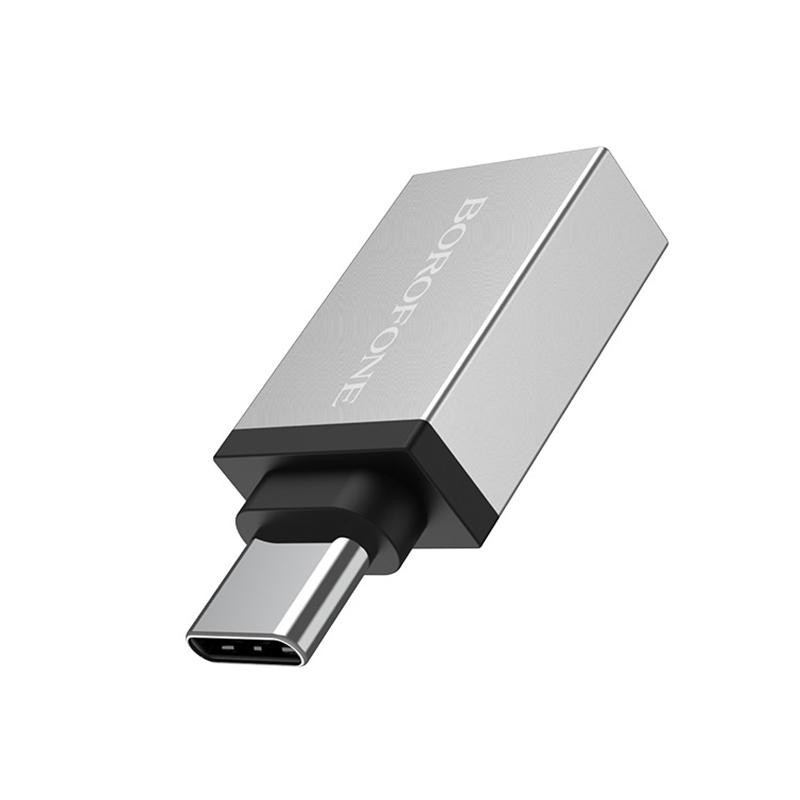 Borofone bv3 / adaptor otg  incarcare si transfer usb to type-c aluminiu argintiu