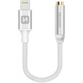 Swissten / adaptor audio lightning la jack 3.5mm textil lungime 15cm argintiu