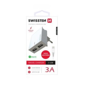 Swissten smart ic / set incarcator+cablu usb to lightning 2xusb 3a cablu lightning 1.2m suport