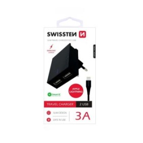 Swissten smart ic / set incarcator+cablu usb to lightning 2xusb 3a cablu lightning 1.2m suport