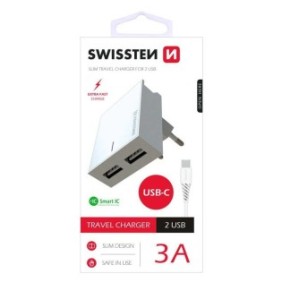 Swissten smart ic / set incarcator+cablu usb to type-c 2xusb 3a cablu type-c 1.2m suport