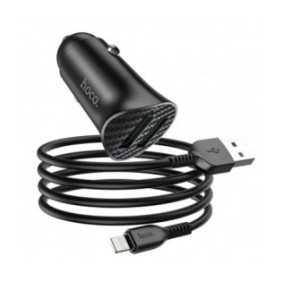 Incarcator auto cu cablu lightning hoco z39 2 x usb quick charge 18w negru