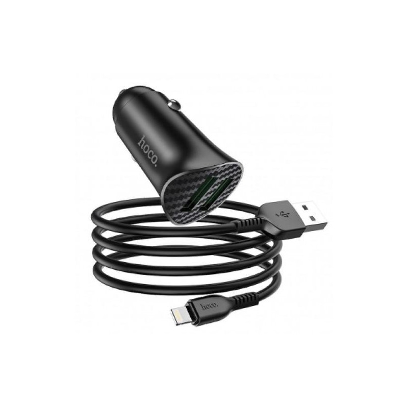 Incarcator auto cu cablu lightning hoco z39 2 x usb quick charge 18w negru