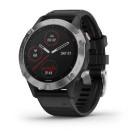 Fenix 6 silver w/black band gps ww stainless steel strap material: silicone battery life: up