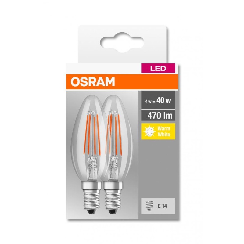 2 becuri led osram base classic b e14 4w (40w) 470 lm lumina calda (2700k)