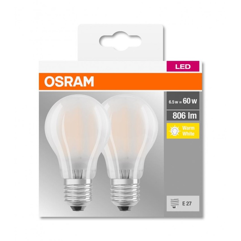 2 becuri led osram base classic a e27 7w (60w) 806 lm lumina calda (2700k)