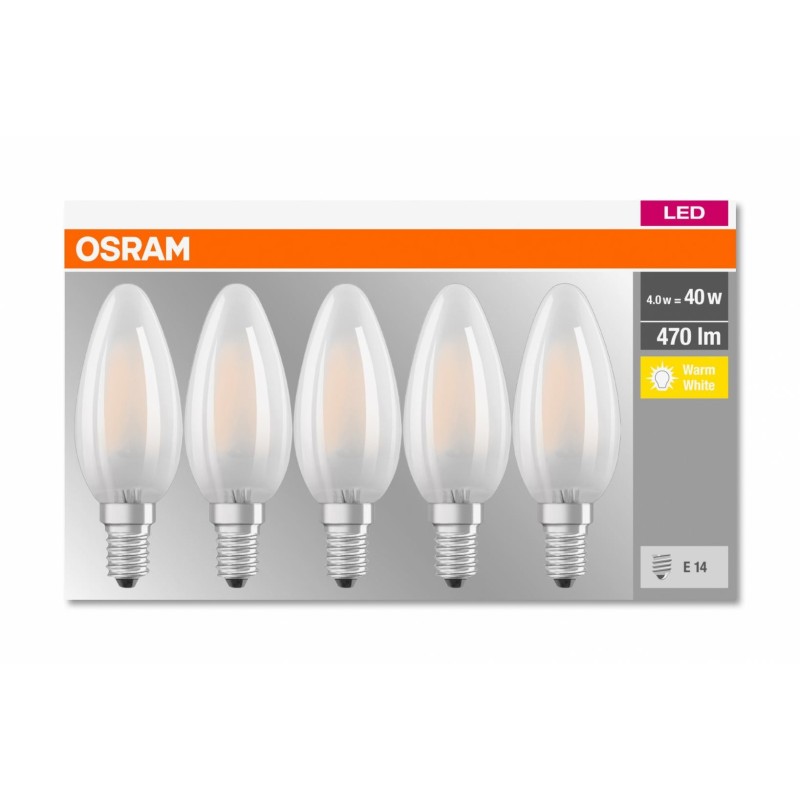 5 becuri led osram base classic b e14 4w (40w) 470 lm lumina calda (2700k)