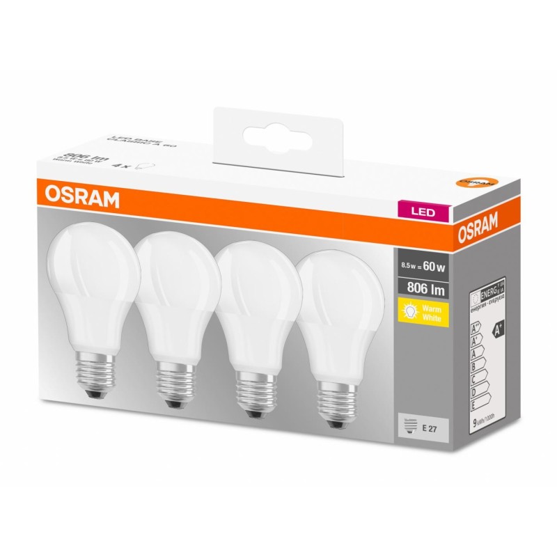 4 becuri led osram base classic a e27 8.5w (60w) 806 lm lumina calda (2700k)