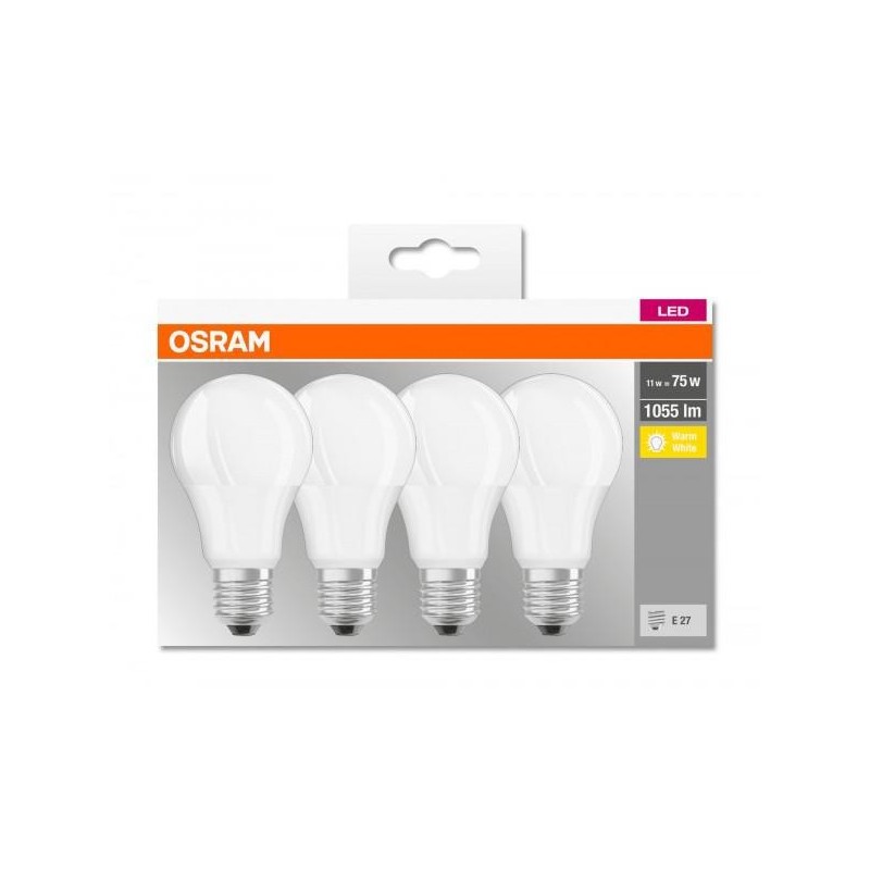 4 becuri led osram base classic a e27 10w (75w) 1055 lm lumina calda (2700k)