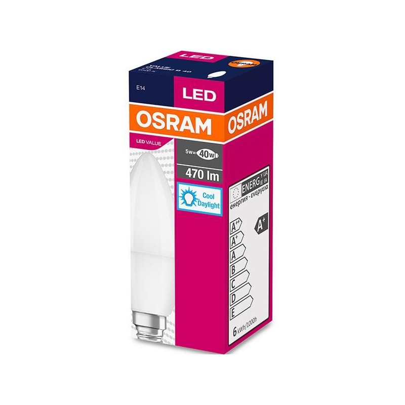 Bec led osram value classic b e14 4.9w (40w) 470 lm lumina rece (6500k)