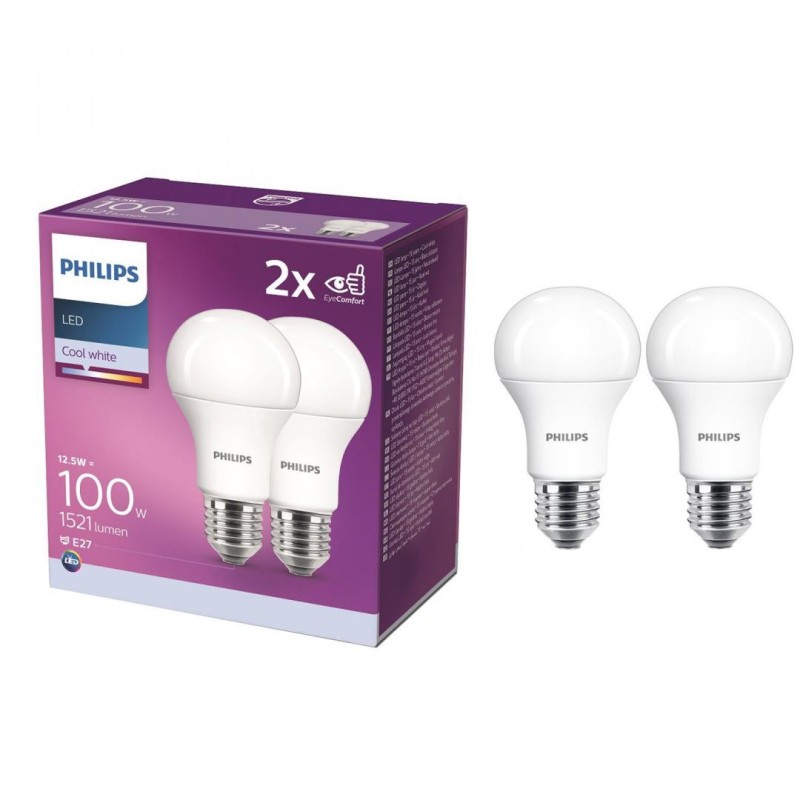 2 becuri led philips a60 eyecomfort e27 12.5w (100w) 1521 lm lumina neutra (4000k) mat