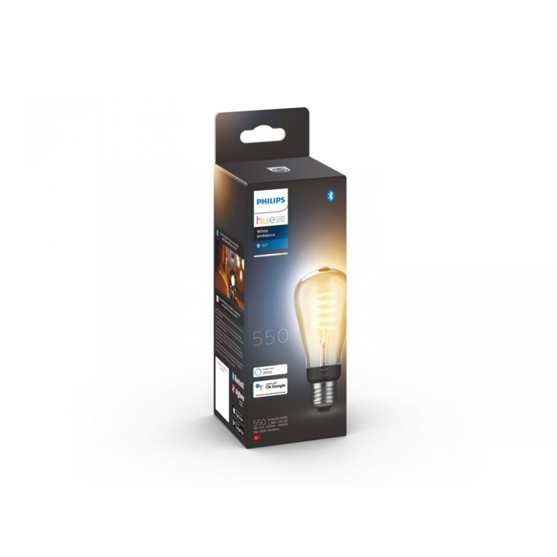 Bec led inteligent vintage (decorativ) philips hue filament edison st64 bluetooth e27 7w (40w) 550