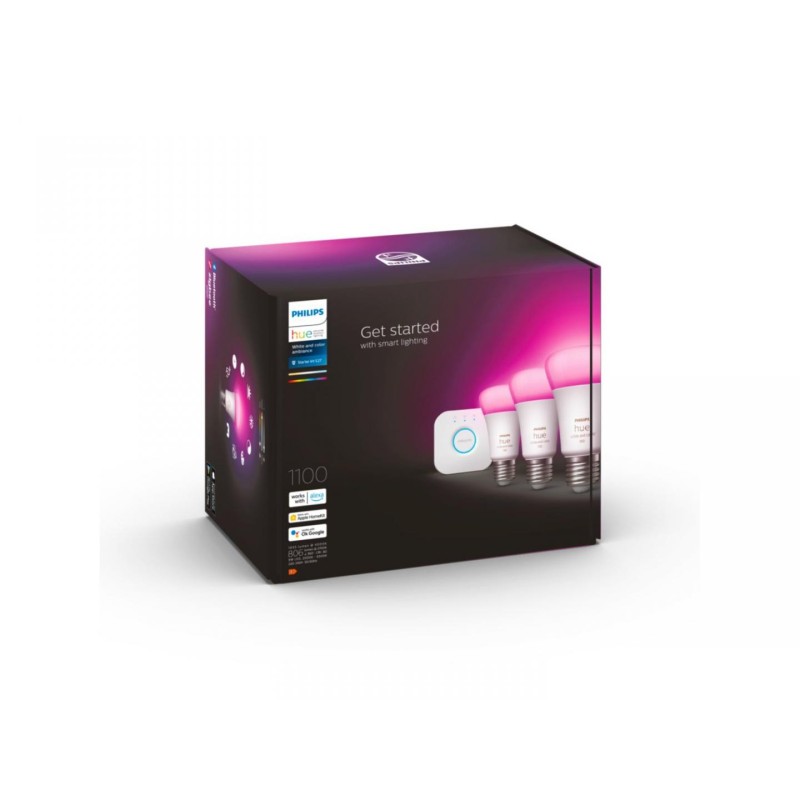 Pachet 3 becuri led rgb inteligente philips hue a60 bluetooth e27 9w (75w) 1100 lm